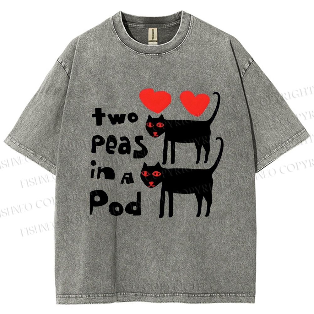 Unisex Two Peas In A Pod Cat Printed Washed Tee