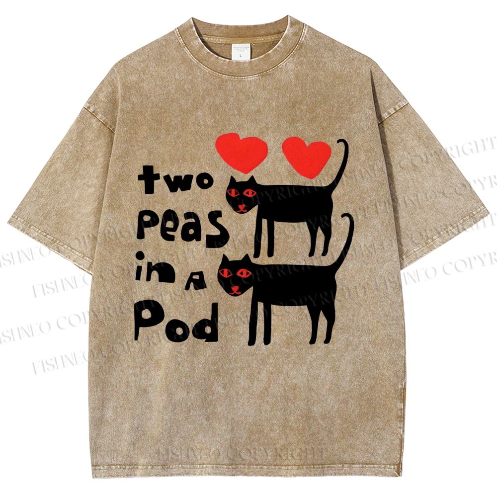 Unisex Two Peas In A Pod Cat Printed Washed Tee
