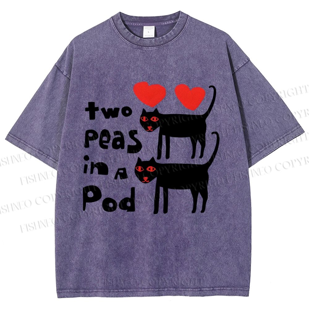 Unisex Two Peas In A Pod Cat Printed Washed Tee