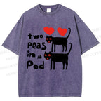 Unisex Two Peas In A Pod Cat Printed Washed Tee