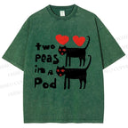 Unisex Two Peas In A Pod Cat Printed Washed Tee