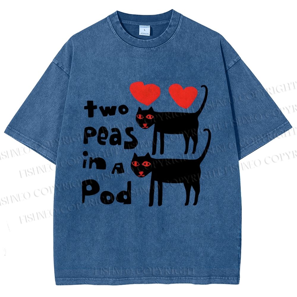 Unisex Two Peas In A Pod Cat Printed Washed Tee