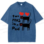 Unisex Two Peas In A Pod Cat Printed Washed Tee