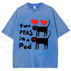 Unisex Two Peas In A Pod Cat Printed Washed Tee