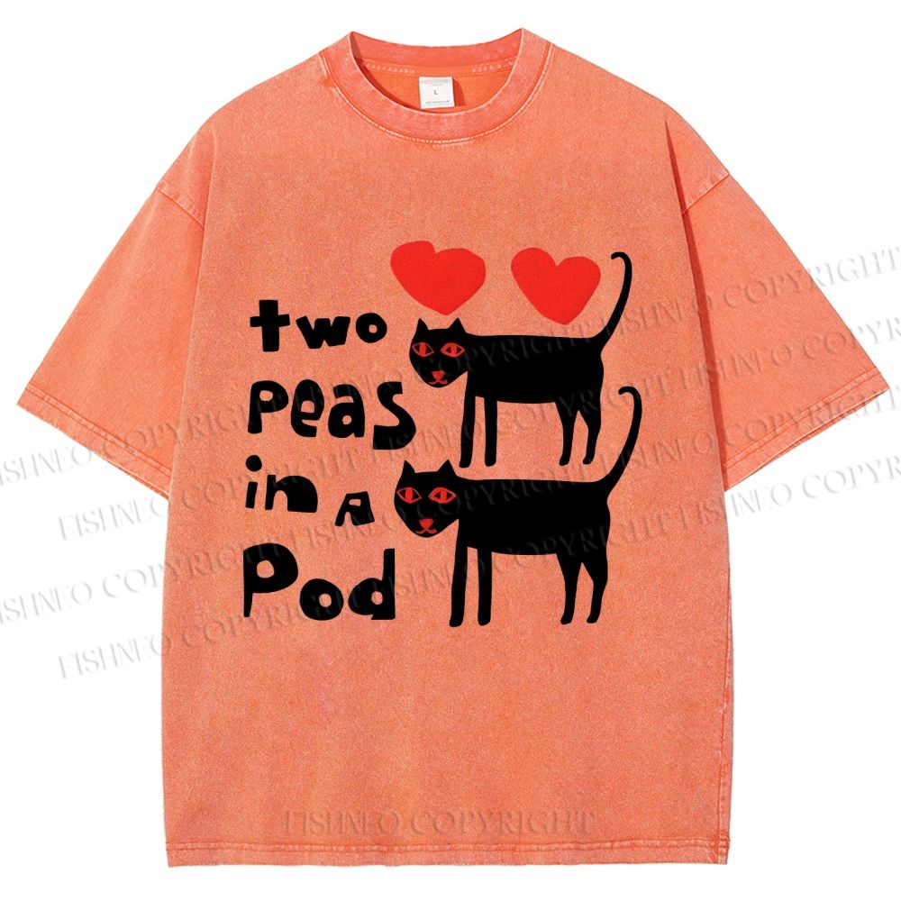 Unisex Two Peas In A Pod Cat Printed Washed Tee