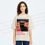 Unisex Yayoi Kusama Black Cat With Dots Printed Washed Tee
