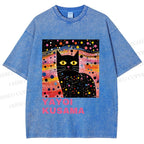 Unisex Yayoi Kusama Black Cat With Dots Printed Washed Tee