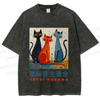 Unisex Yayoi Kusama Cats Printed Washed Tee