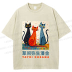 Unisex Yayoi Kusama Cats Printed Washed Tee