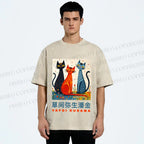 Unisex Yayoi Kusama Cats Printed Washed Tee