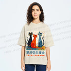 Unisex Yayoi Kusama Cats Printed Washed Tee