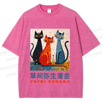 Unisex Yayoi Kusama Cats Printed Washed Tee