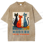 Unisex Yayoi Kusama Cats Printed Washed Tee