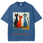 Unisex Yayoi Kusama Cats Printed Washed Tee