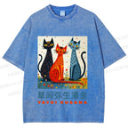 Unisex Yayoi Kusama Cats Printed Washed Tee