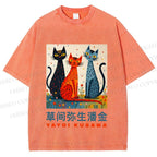 Unisex Yayoi Kusama Cats Printed Washed Tee