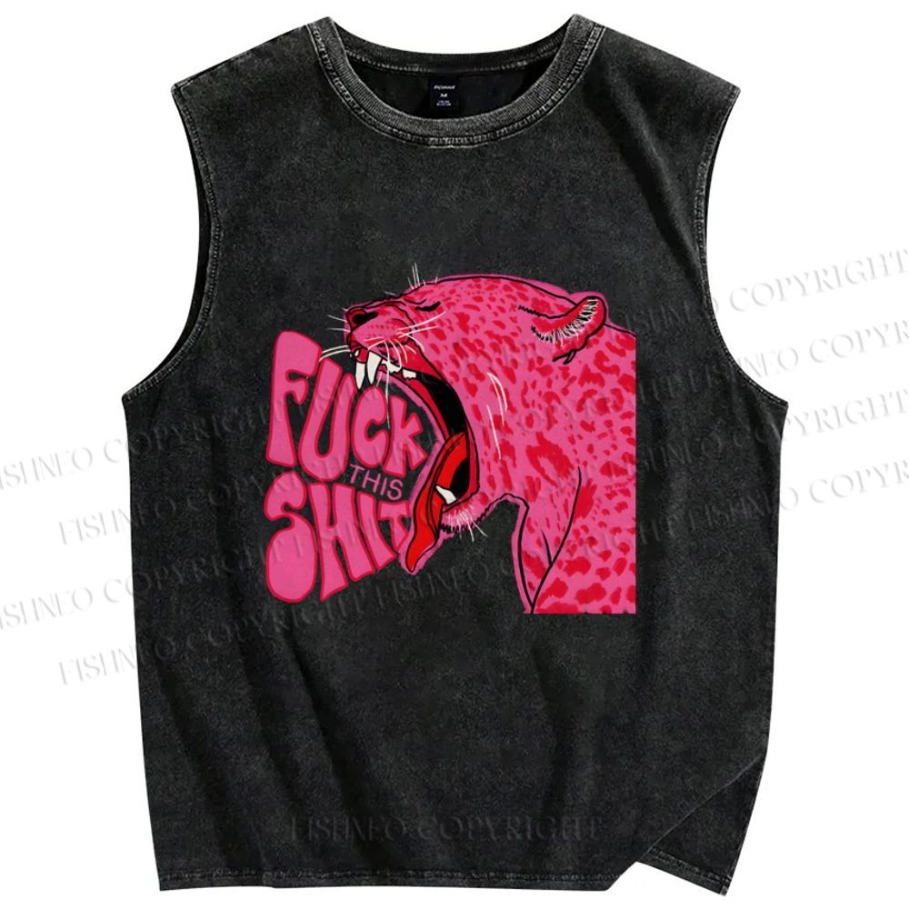 Unisex Fuck This Shit Pink Tigert Printed Washed Tank Top