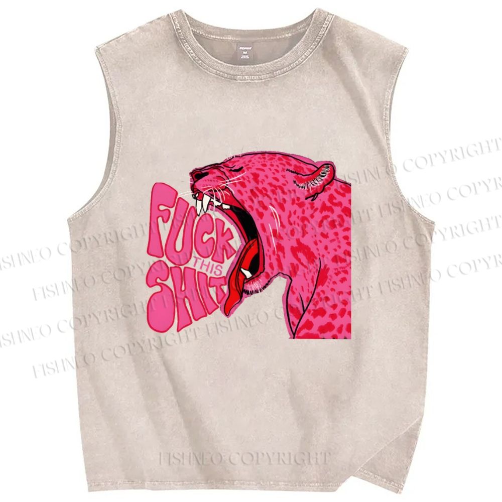 Unisex Fuck This Shit Pink Tigert Printed Washed Tank Top