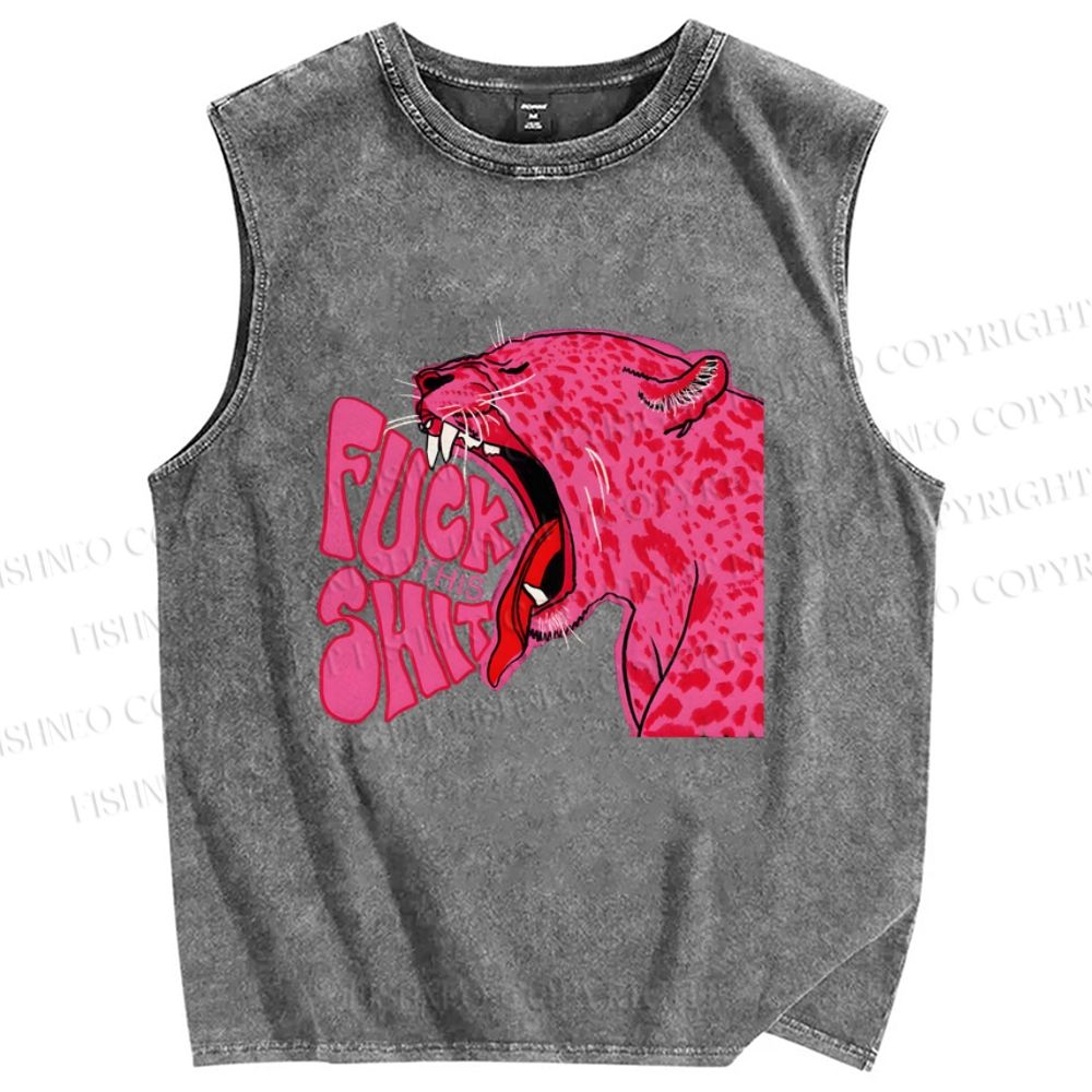 Unisex Fuck This Shit Pink Tigert Printed Washed Tank Top