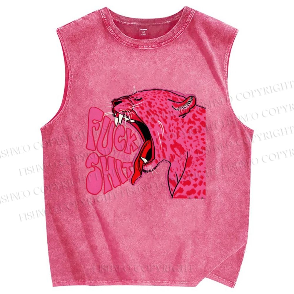 Unisex Fuck This Shit Pink Tigert Printed Washed Tank Top