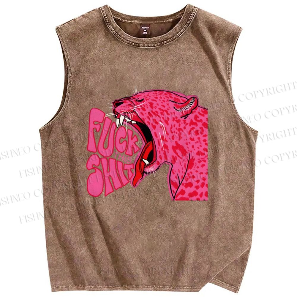 Unisex Fuck This Shit Pink Tigert Printed Washed Tank Top