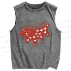 Unisex Valentine's Day Love Cat Printed Washed Tank Top