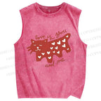 Unisex Valentine's Day Love Cat Printed Washed Tank Top