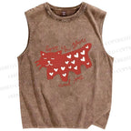 Unisex Valentine's Day Love Cat Printed Washed Tank Top