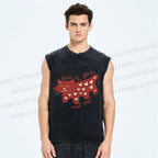Unisex Valentine's Day Love Cat Printed Washed Tank Top