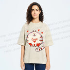 Unisex Valentine's Day Heart Cat Printed Washed Tee
