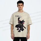 Unisex Ninja Cat Printed Washed Tee
