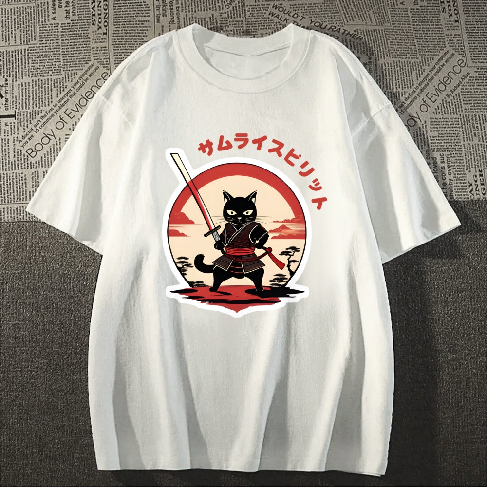 Japanese Cat Samurai Men's Classic Cotton T-Shirt