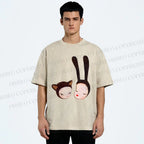 Unisex Yoshitomo Nara Rabbit Head Girl Printed Washed Tee