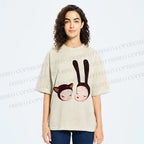 Unisex Yoshitomo Nara Rabbit Head Girl Printed Washed Tee
