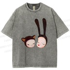 Unisex Yoshitomo Nara Rabbit Head Girl Printed Washed Tee