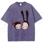 Unisex Yoshitomo Nara Rabbit Head Girl Printed Washed Tee