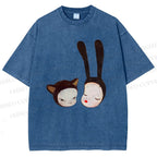 Unisex Yoshitomo Nara Rabbit Head Girl Printed Washed Tee