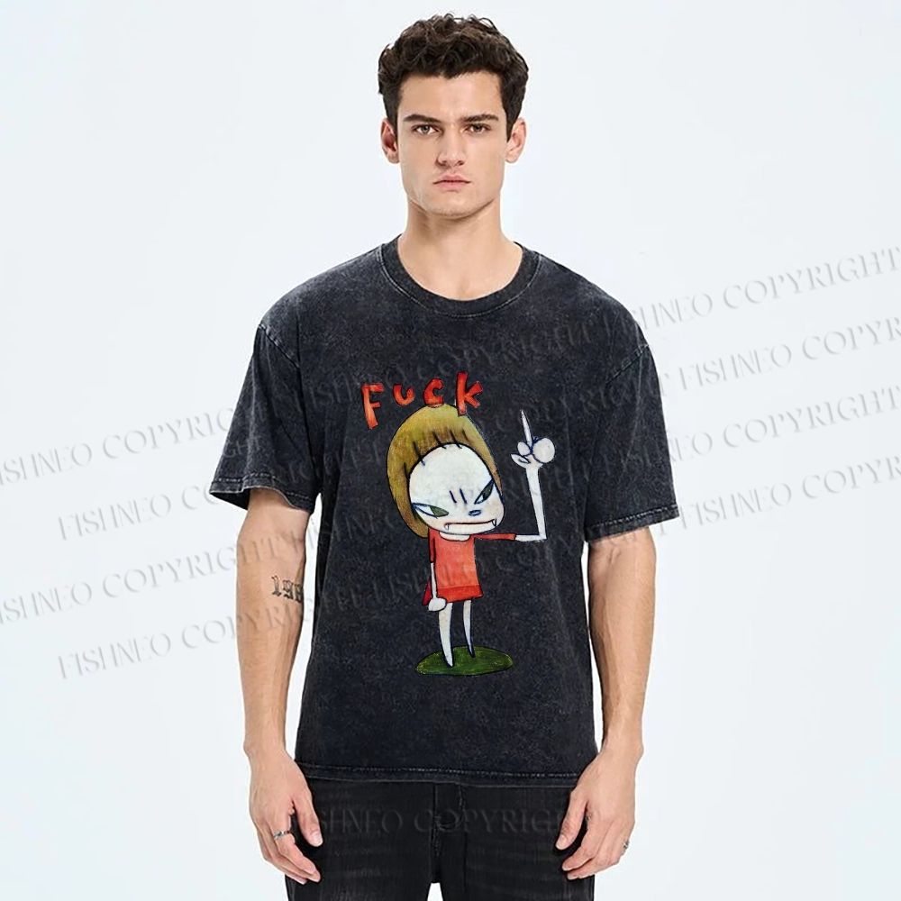 Unisex Yoshitomo Nara Fuck Girl Printed Washed Tee