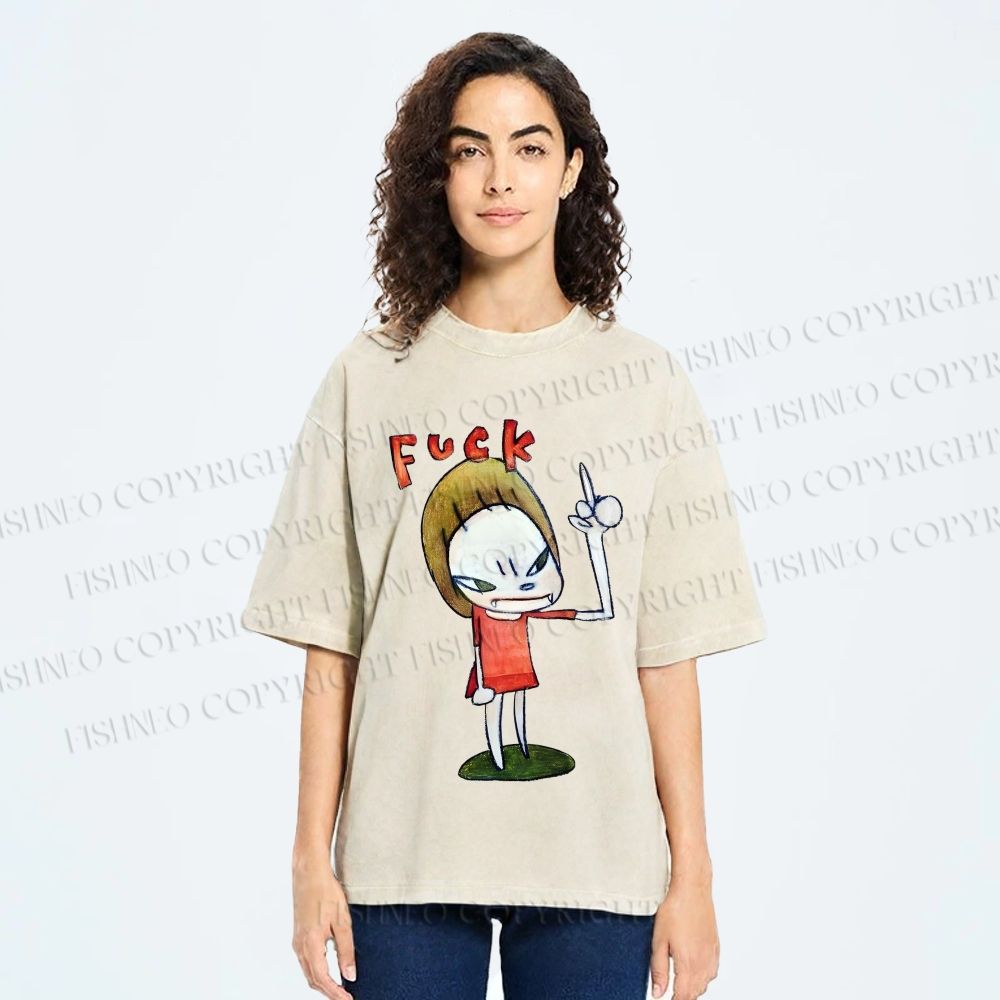 Unisex Yoshitomo Nara Fuck Girl Printed Washed Tee