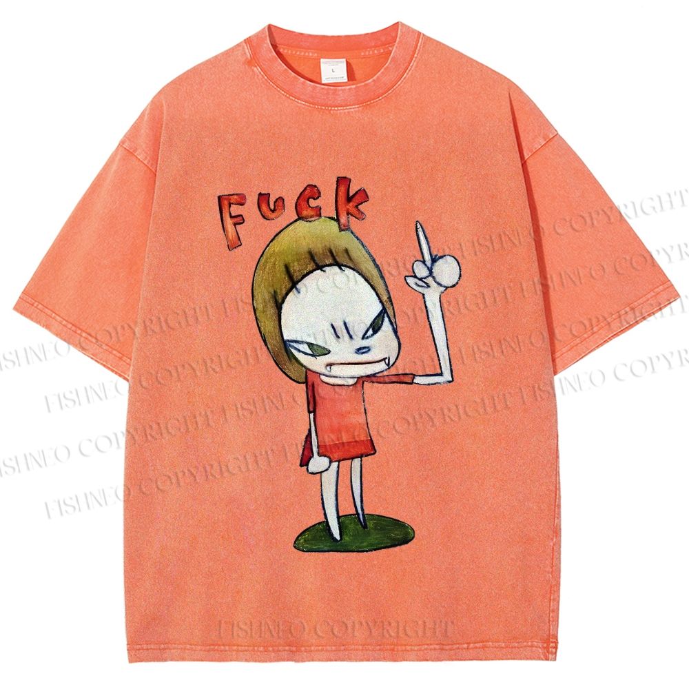 Unisex Yoshitomo Nara Fuck Girl Printed Washed Tee