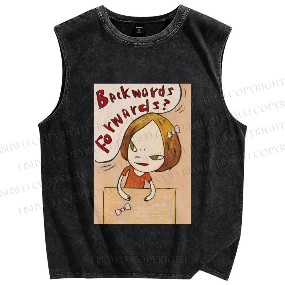 Unisex Yoshitomo Nara Backwards & Forwards Printed Washed Tank Top