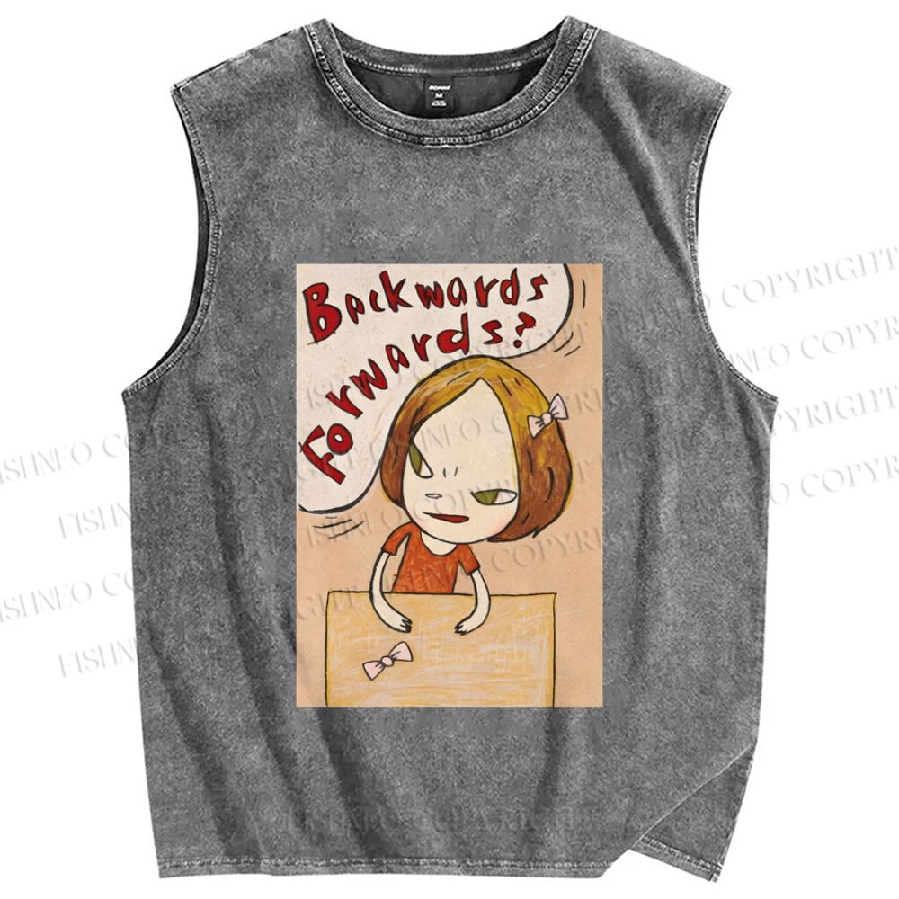Unisex Yoshitomo Nara Backwards & Forwards Printed Washed Tank Top
