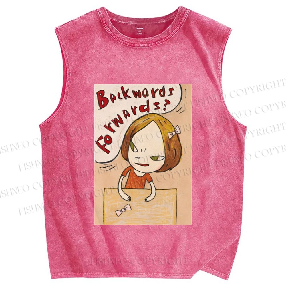 Unisex Yoshitomo Nara Backwards & Forwards Printed Washed Tank Top