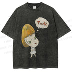 Unisex Yoshitomo Nara Fuck Printed Washed Tee