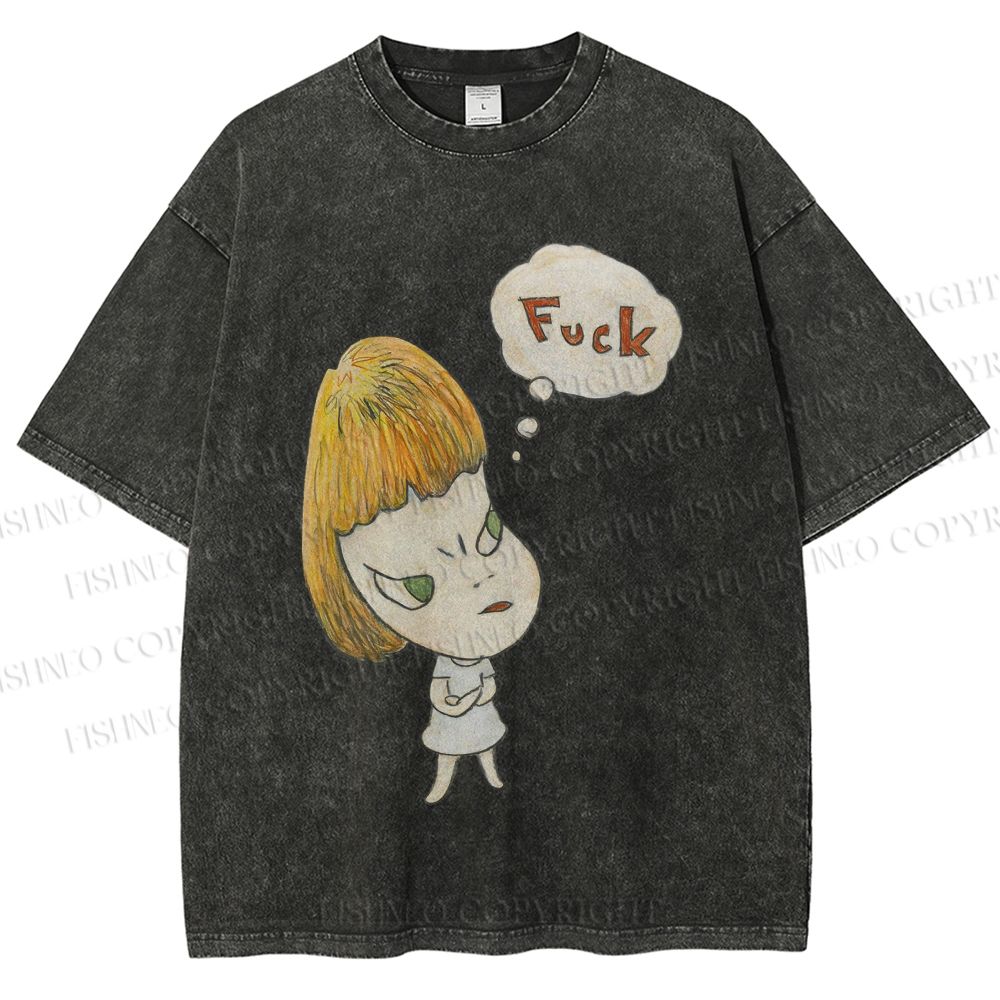 Unisex Yoshitomo Nara Fuck Printed Washed Tee