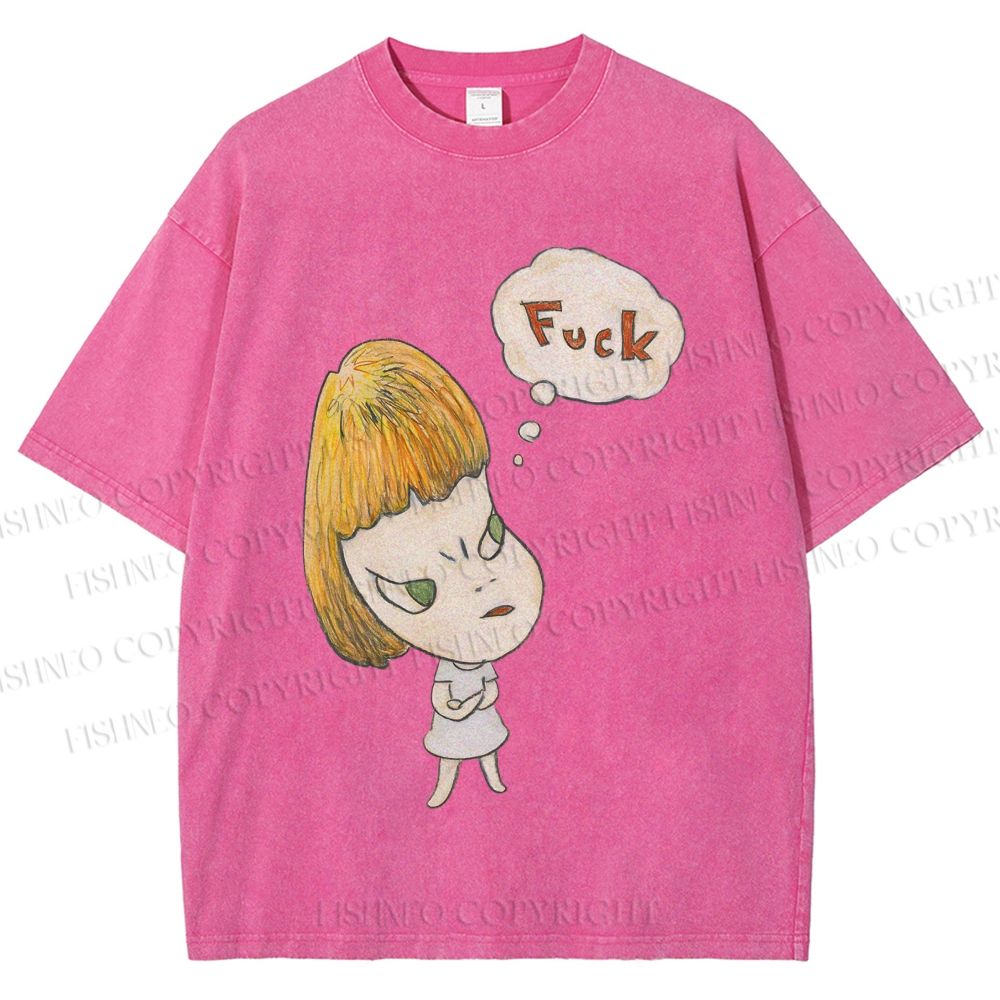 Unisex Yoshitomo Nara Fuck Printed Washed Tee