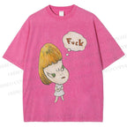 Unisex Yoshitomo Nara Fuck Printed Washed Tee