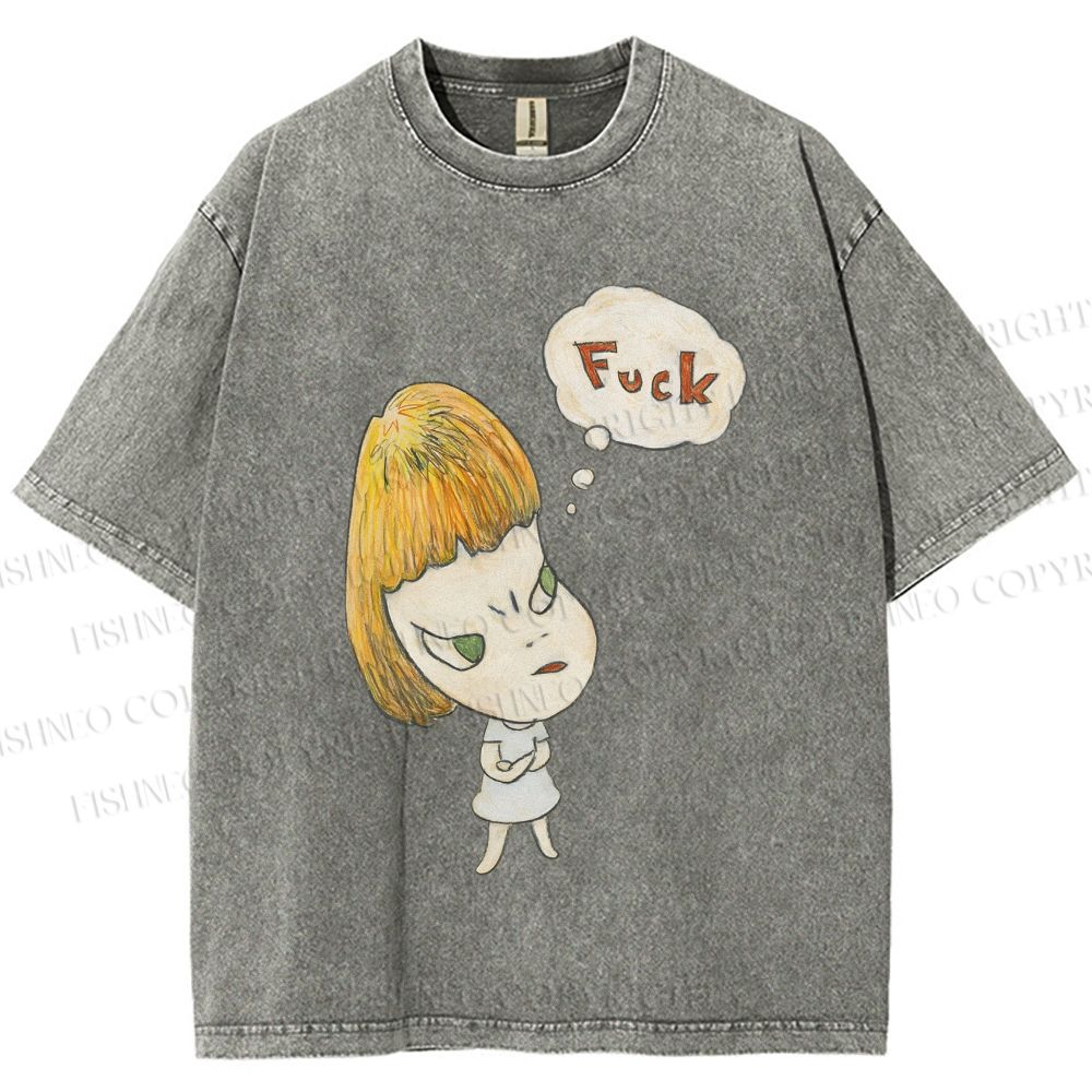 Unisex Yoshitomo Nara Fuck Printed Washed Tee