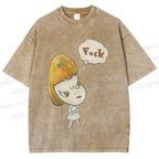 Unisex Yoshitomo Nara Fuck Printed Washed Tee