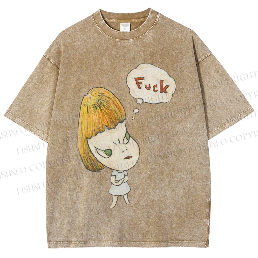 Unisex Yoshitomo Nara Fuck Printed Washed Tee